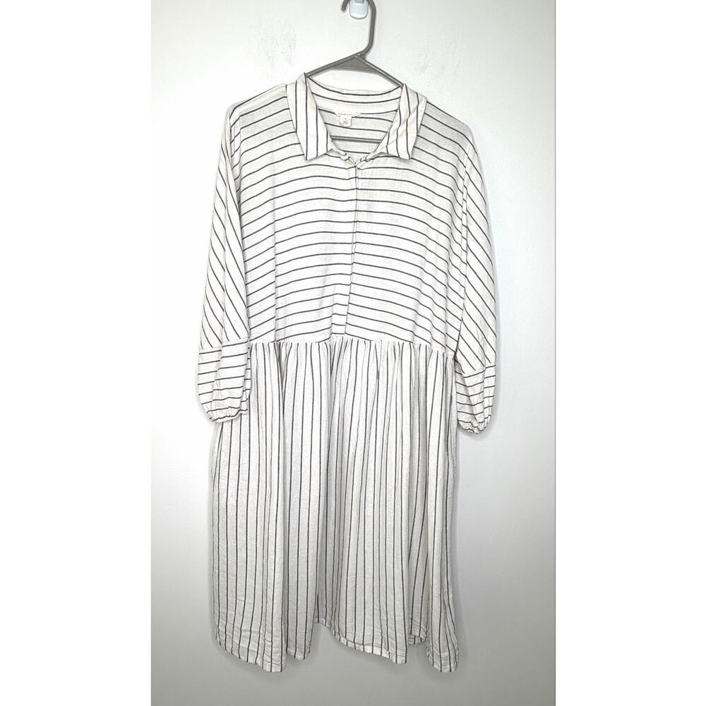 Caslon Striped Linen Blend Shirt Dress Sz XL Shift Neutral Minimalist Casual